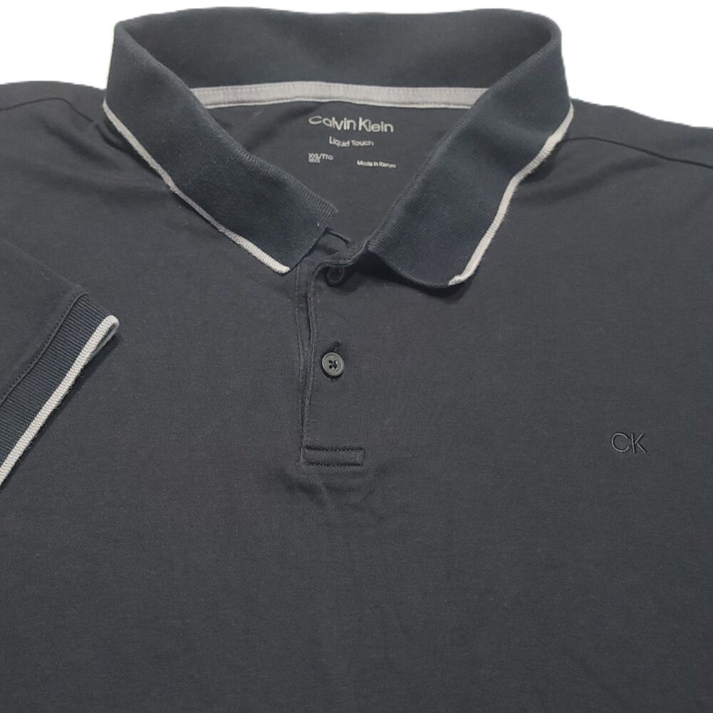 Calvin Klein Liquid Touch Polo Mens XXL Short Sleeve Logo Black Cotton Golf